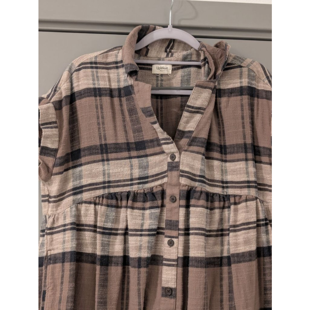 Women's UpWest Plaid Mini Dress XS Brown & Black - Picture 2 of 7